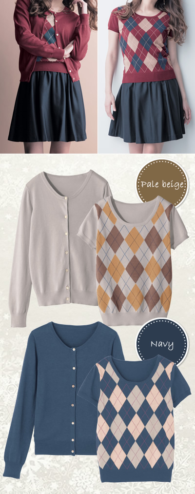 調温ニットアーガイル柄アンサンブル